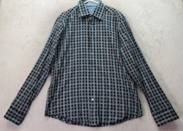 Tasso Elba Shirt Men&#39;s Size 15/15.5 Multi Plaid Rolled Cuff Sleeve Button Down - £15.93 GBP