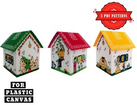 3 Christmas House Plastic canvas cross stitch pattern pdf - Xmas House easy  - £7.04 GBP