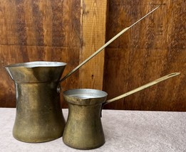 2 Vintage Brass Plated #6 &amp; #3 Melting Measuring Ladle, Cup Great Country Decor - £22.36 GBP