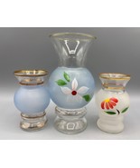 Vtg Bartlett Collins Set Of 3 Hand Painted Glass Bud Vases Gold Trim Floral - $242.63 MXN