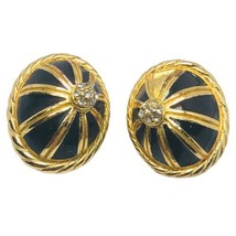 Vintage Christian Dior Gold Black Enamel Clip On Earrings Missing One Enamel - £119.74 GBP