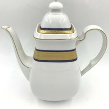 Vintage Scherzer Bavaria Coffee Pot Blue &amp; Gold Encrusted Band Cook O Matic DH4 - £30.82 GBP