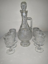 VTG. CLEAR GLASS DECANTER And Matching Glasses. W. GLASS STOPPER-TEXTURE... - $44.55