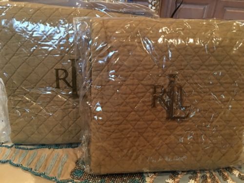 Primary image for RALPH LAUREN ''ROCK RIVER" 2pc EURO QUILTED PILLOW SHAMS KHAKI  bnip RARE ITEM