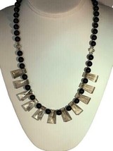 Black And Smokey Gray Beaded Necklace With Magnetic Clasp (NA60) - $14.85