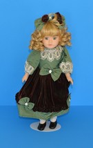 Toys/Dolls-Vintage Brass Key Porcelain Doll 16&quot; Green and Brown Velvet D... - $10.80