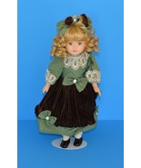 Toys/Dolls-Vintage Brass Key Porcelain Doll 16&quot; Green and Brown Velvet D... - $10.80