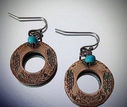 Hand stamped highland cow on  lightweight tumbled copper earrings - £14.39 GBP