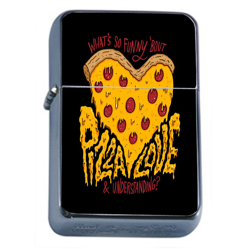 Pizza Love Em1 Flip Top Oil Lighter Wind Resistant With Case - $13.95