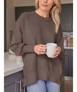 Slit Round Neck Dropped Shoulder Sweater - $38.84 CAD