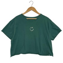Life Is Good Shirt Womens Large Green Cropped Smiley Face Graphic Cotton... - $15.83