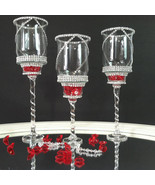 Long Stem Glass Table Top Center Piece Or Candle Holder Set Of 3  - £31.06 GBP