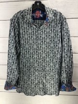 Robert Graham CARAVAGGIO Gray Long Sleeve Button Up Contrast Cuffs Size Large - £36.62 GBP