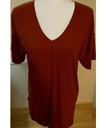 BORDEAUX BY ANTHROPOLOG LADY&#39;S TOP SMALL P BROWN/RUST RIBBED DOLMAN SLEE... - $15.83