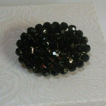 Estate Large Wired Black Faceted Crystal Glass Oval Brooch - £65.82 GBP
