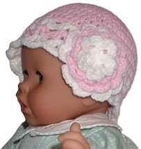 Pink And White Baby Shower Gift, Pink Baby Hat, Pink And White Girls Hat... - £11.79 GBP