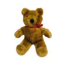 Dakin Christopher Bear Golden Brown Teddy VTG 1985 6&quot; Plush Stuffed Red Bow - £13.38 GBP