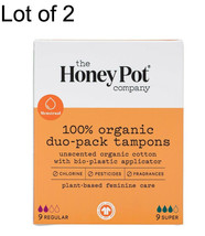 Lot of 2x The Honey Pot Duo Pack Organic Bio-Plasitic Applicator Tampons - 18ct - £9.58 GBP