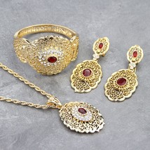 Gold Color Arabic Bride Jewelry Sets Morocco Caftan Jewelry Hollow Women Earring - £18.45 GBP