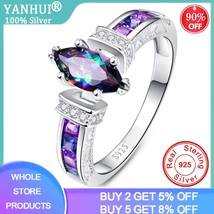 YANHUI Silver 925 Jewelry Silver 925 Rings for Women with Oval Rainbow Fire Myst - £18.95 GBP