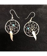 VINTAGE NATIVE AMERICAN DREAM CATCHER TURQUOISE DANGLE STERLING SILVER E... - $469.46 MXN