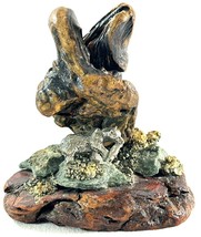Unique Handmade Burl Wood Pyrite Stone Sculpture Bear Fishing 5” - €9,63 EUR