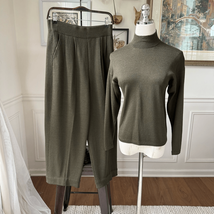 Vintage Skene St John Santana Knit Olive Green Mock Neck Top Barrel Leg ... - $292.50