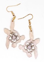 Baby Sea Turtle Earrings - Cream Iridescent Acrylic - Hibiscus Cut Out - £13.44 GBP