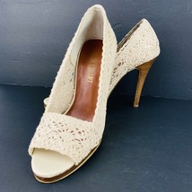 Colin Stuart Cream Crochet Peep Toe Pumps Size 8 Shoe Stiletto Heel Lace - £31.69 GBP