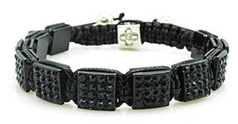 Mens Womens Black Rhinestone Pave Square Bead Cuff Bracelet Adjustable - £12.45 GBP
