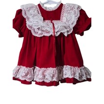 JoLene Holiday Dress Red Velvet &amp; White Lace 18L Jo Lene Vintage USA - £18.69 GBP