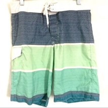Old Navy Blue Green Striped Board Shorts Trunks Swimwear 30&quot; Pocket Lightweight - £11.64 GBP