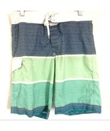 Old Navy Blue Green Striped Board Shorts Trunks Swimwear 30&quot; Pocket Ligh... - £11.67 GBP