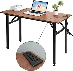 Folding Computer Desk With Plugs &amp; Usb Ports, Home Office Desks Foldable... - $203.99