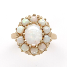 14k Yellow Gold Genuine Natural Opal Ring with an Oval Halo or Rosette (#J6454) - £602.07 GBP