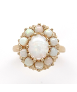 14k Yellow Gold Genuine Natural Opal Ring with an Oval Halo or Rosette (... - £591.99 GBP