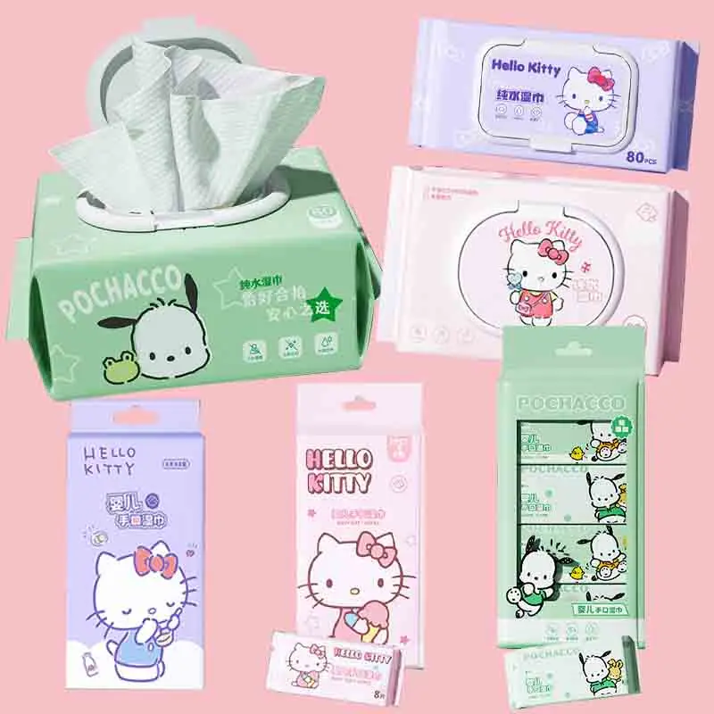 Kawaii Hello Kitty Sanrio Pochacco Mini Wet Wipes 2023 Cartoon Kt Cat Wet Towel - £16.31 GBP