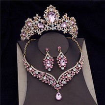 Princess Bride Jewelry Sets for Women Fashion Tiaras Wedding Necklace Set Crown  - £36.52 GBP