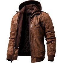 Brand New Men&#39;s Brando Style Vintage Brown Hoodie Leather Jacket - £91.90 GBP