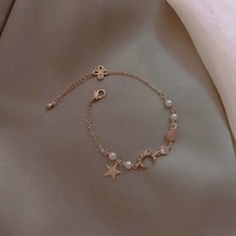 Fashion Women Stainless Steel Star Moon Pearl Simple Crystal Diamond Bracelet Br - £11.54 GBP