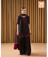 &quot;Black Farsi Salwar Suit for Women - Natural Crepe Top &amp; Palazzo with Or... - $59.00