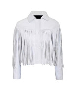Lambskin Fringe Handmade Women&#39;s Jacket White Leather Stylish Casual Bik... - $2,344.69 MXN+
