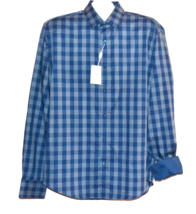 Bugatchi Men&#39;s Night Blue  Plaids Cotton Button Up Shirt Size L - £72.78 GBP
