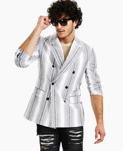 International Concepts Men&#39;s Linen Blend Variegated Striped Blazer White... - £47.89 GBP