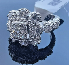 JUDITH RIPKA 925 STERLING SILVER SQUARE HALO DIAMONIQUE  RING . SIZE 6 - £116.94 GBP