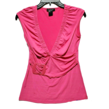 New Mod Retro Top M My Michelle Pop Bold Hot Pink Stretch Knit Sash Buckle Vee - £20.53 GBP