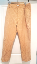 DG2 Diane Gilman 18WT Elastic On Waist Long Pants Gold Floral Pattern in Fabric - £21.28 GBP