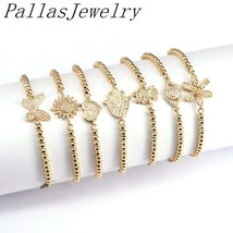 10Pcs New Charm Gold Color Micro Pave CZ Connector Beaded Chain Bracelet For Wom - £28.44 GBP