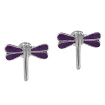 Sterling Silver Enamel Dragonfly Stud Post Earrings, Purple - £7.98 GBP