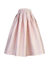 PINK A-line Pleated Midi Skirt Outfit Women Plus Size Taffeta Holiday Skirt  image 3